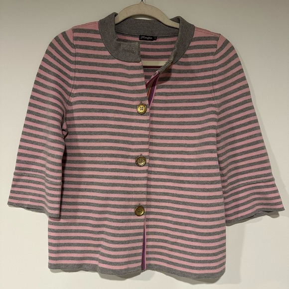 J. McLaughlin Pink Gray Striped Blazer Knit Sweater Cardigan Small - Picture 1 of 5